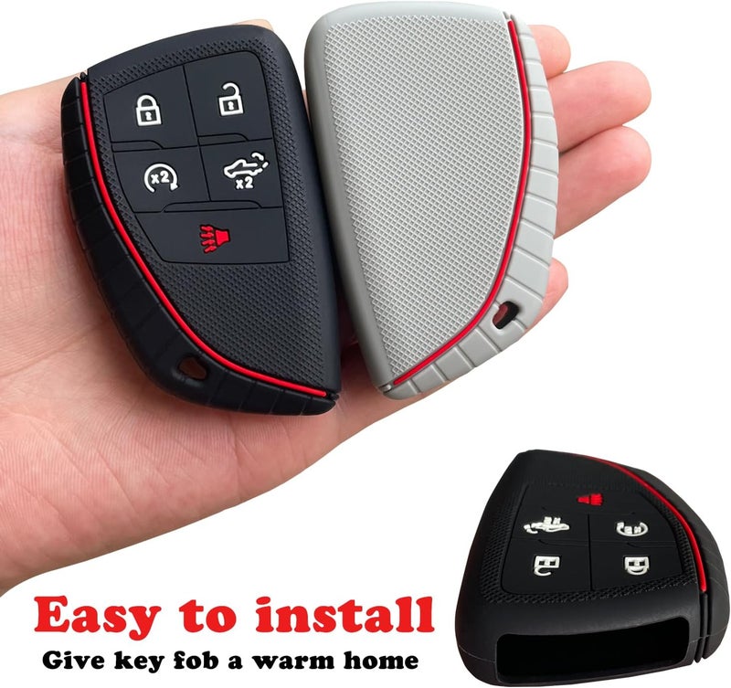 TANDRIVE Key Fob Cover for 2022-2025 2026 Chevy Silverado 1500 GMC Sierra 1500, 2024-2026 Silverado Sierra 2500HD 3500HD, Silicone, 2-Pack, Black Grey - Image 3